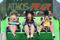 Ben Kleppinger/ben.kleppinger@amnews.com
From left, Kennedy Morgan, Elle Montgomery and Madeline Ballew of Garrard County plummet toward the ground on the Atmos-Fear ride at the Boyle County Fair Friday evening.